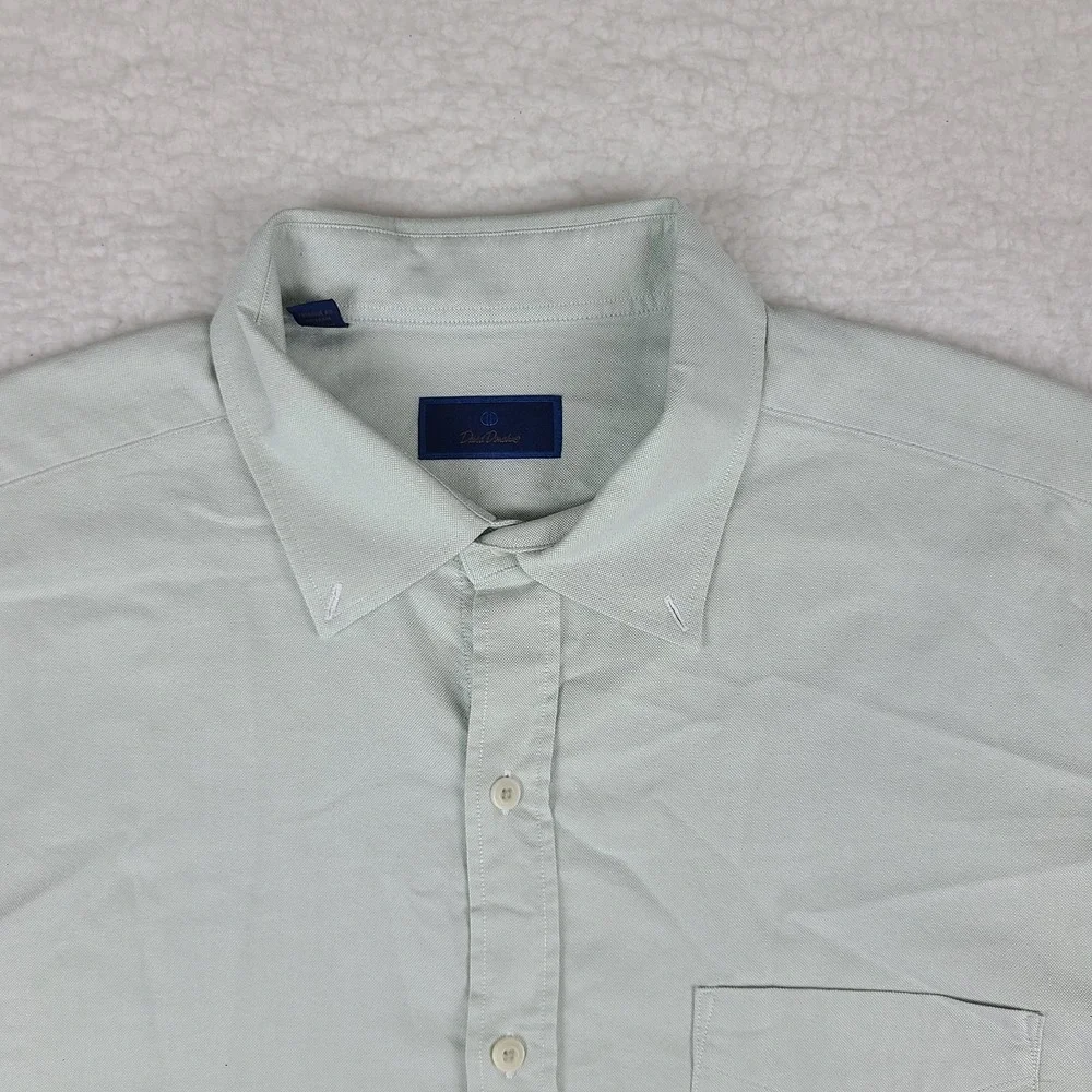 David Donahue Shirt Mens XL‎ Sage Green Oxford Solid Cotton Dress Button Up